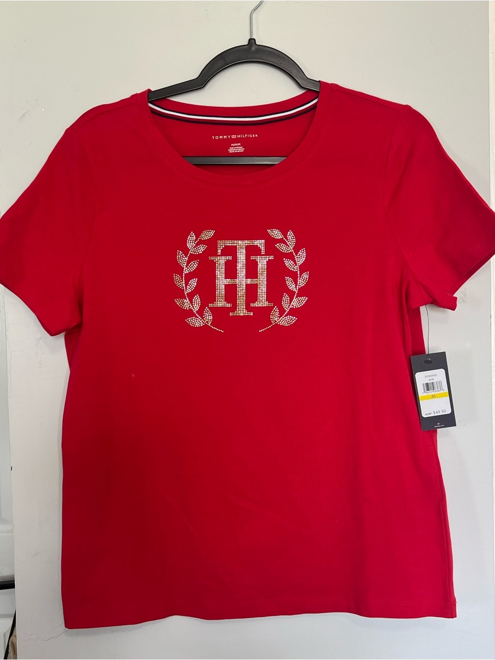 Tommy Hilfiger Red Short Sleeve Tee with Crystal Crest